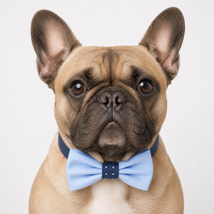 Light Blue Ring Bearer Wedding Dog Bow Tie Collar with Adjustable Navy Vegan Leather Collar