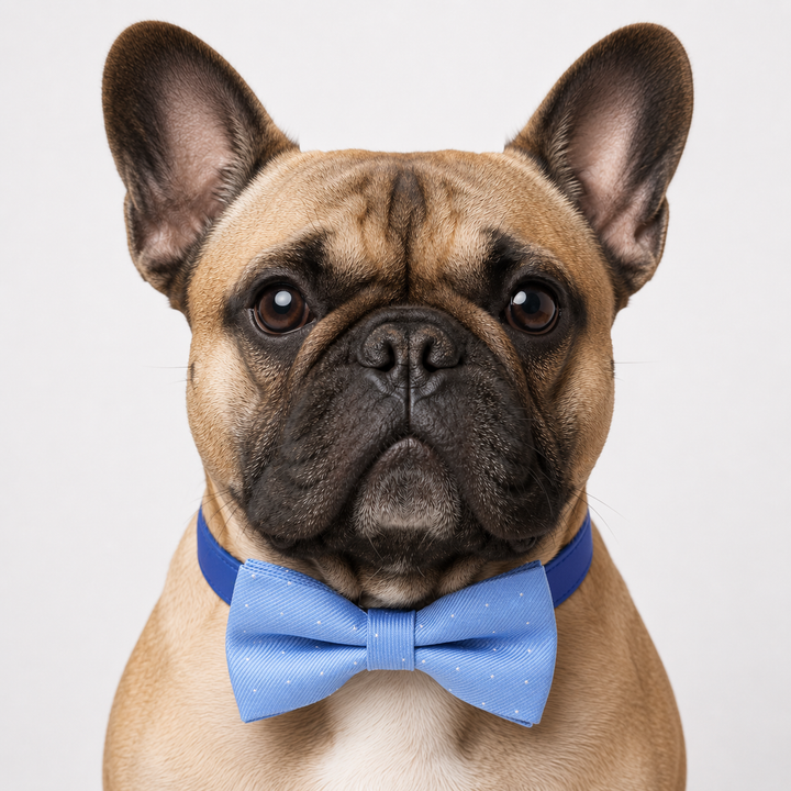 Light Blue Polka Dot Ring Bearer Wedding Dog Bow Tie Collar with Adjustable Royal Blue Vegan Leather Collar