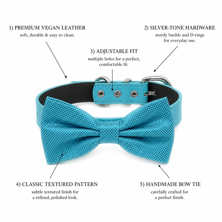 Turquoise Ring Bearer Wedding Dog Bow Tie Collar with Adjustable Matching Vegan Leather Collar