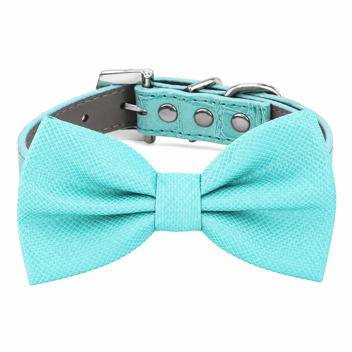 Turquoise Ring Bearer Wedding Dog Bow Tie Collar with Adjustable Turquoise Vegan Leather Collar