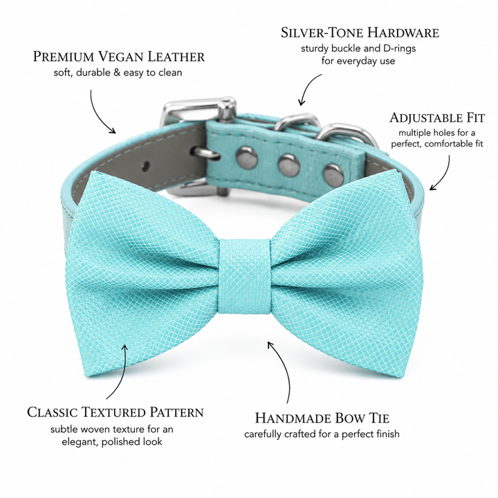 Turquoise Ring Bearer Wedding Dog Bow Tie Collar with Adjustable Turquoise Vegan Leather Collar