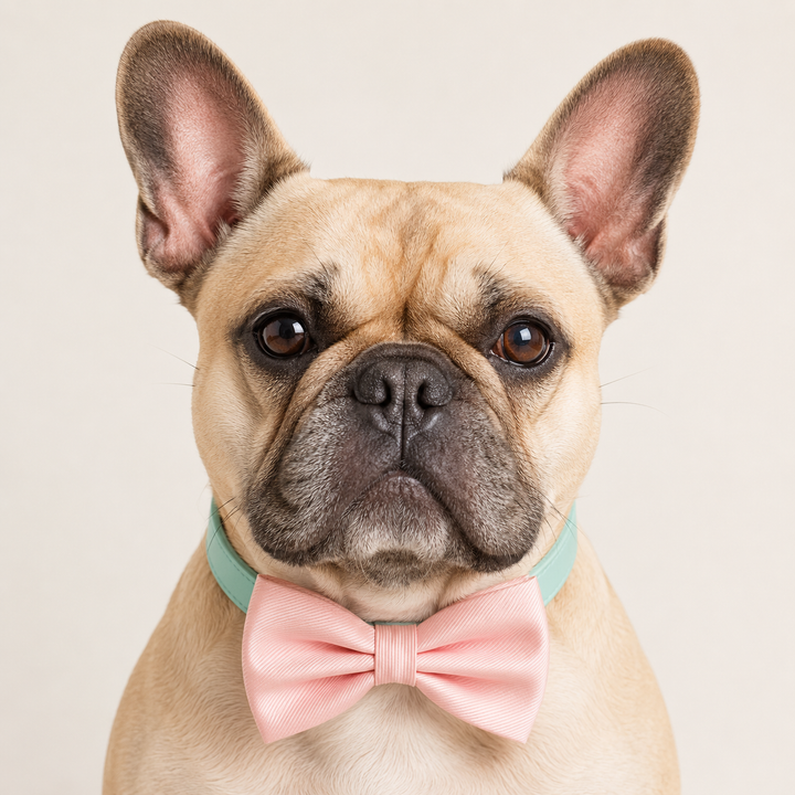 Blush Pink Ring Bearer Wedding Dog Bow Tie Collar with Adjustable Mint Vegan Leather Collar