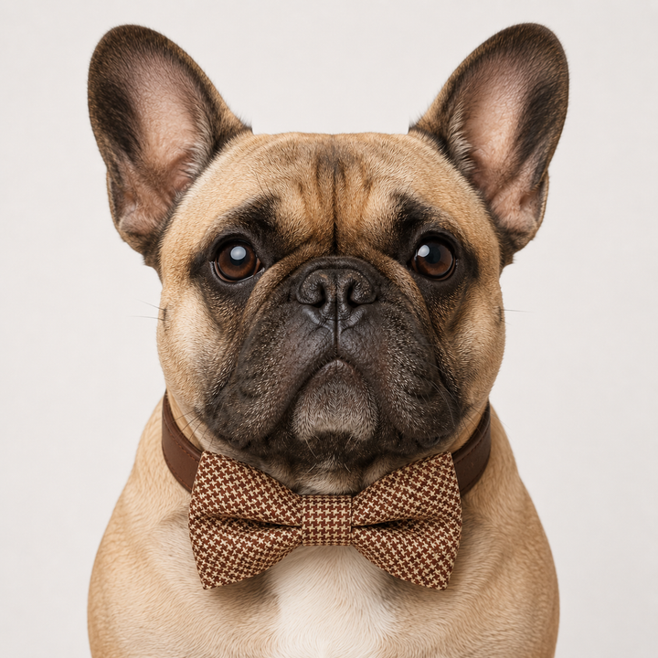 Brown Ring Bearer Wedding Dog Bow Tie Collar with Adjustable Brown Vegan Leather Collar