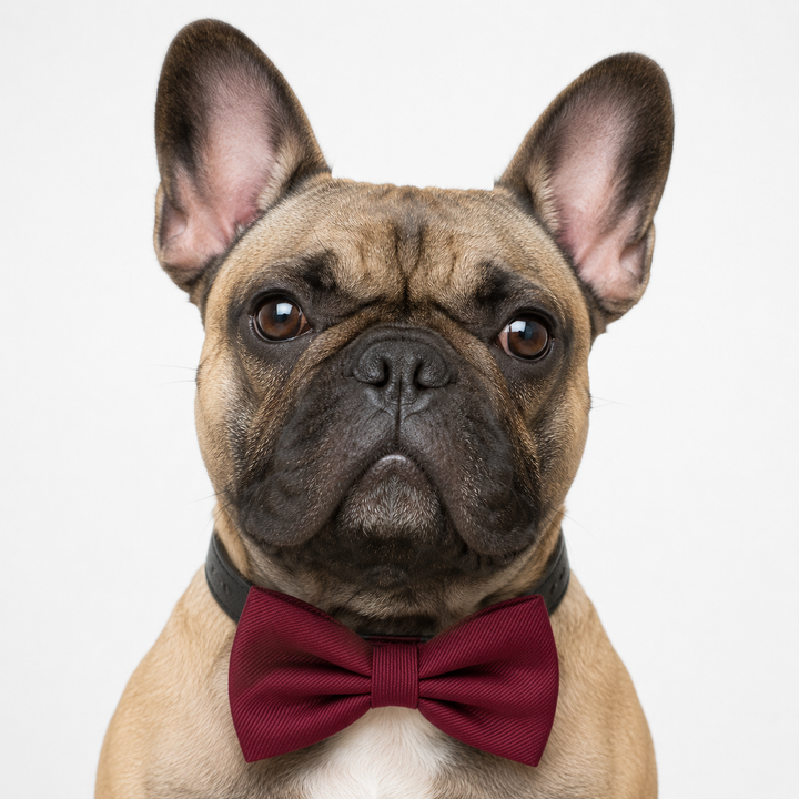 Burgundy Ring Bearer Wedding Dog Bow Tie Collar with Adjustable Black Vegan Leather Collar