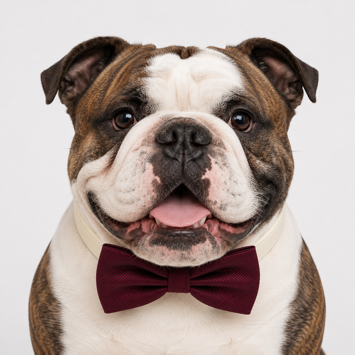 Burgundy Ring Bearer Wedding Dog Bow Tie Collar with Adjustable Ivory Vegan Leather Collar