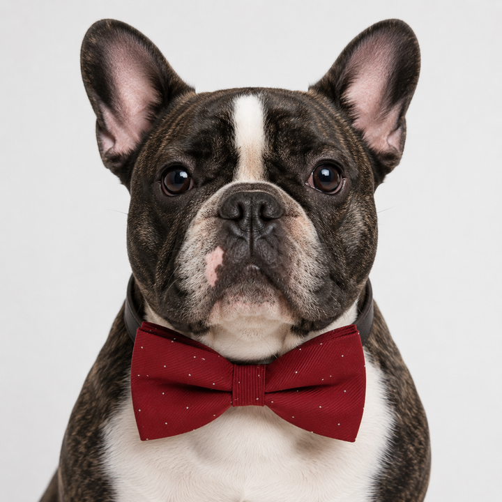 Burgundy Ring Bearer Wedding Dog Bow Tie Collar with Adjustable Black Vegan Leather Collar