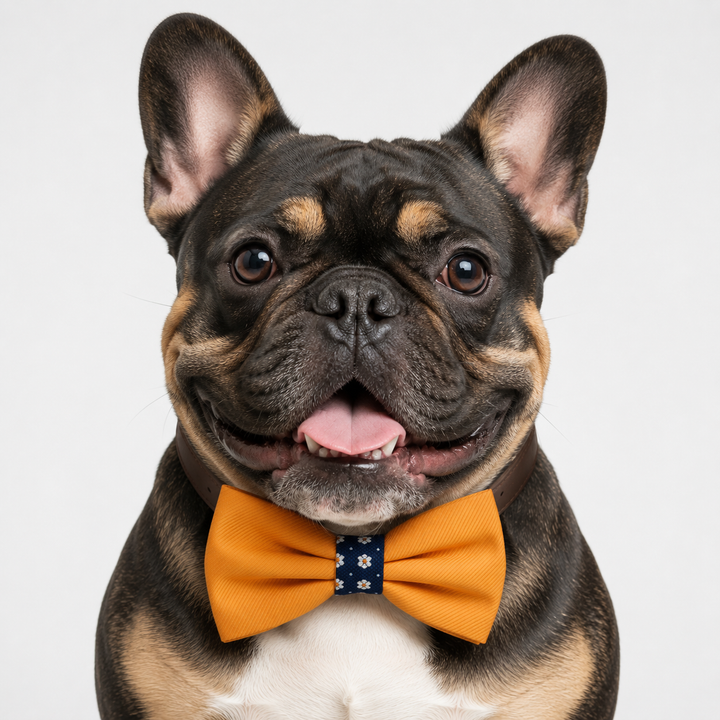 Mustard Yellow Ring Bearer Wedding Dog Bow Tie Collar with Adjustable Brown Vegan Leather Collar