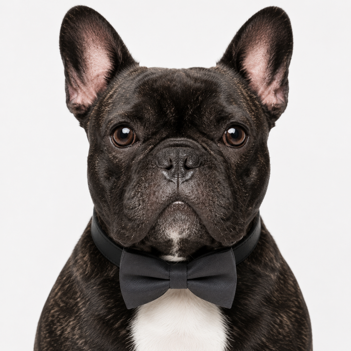 Solid Charcoal Ring Bearer Gray Dog Bow Tie Collar with Adjustable Black Vegan Leather Collar