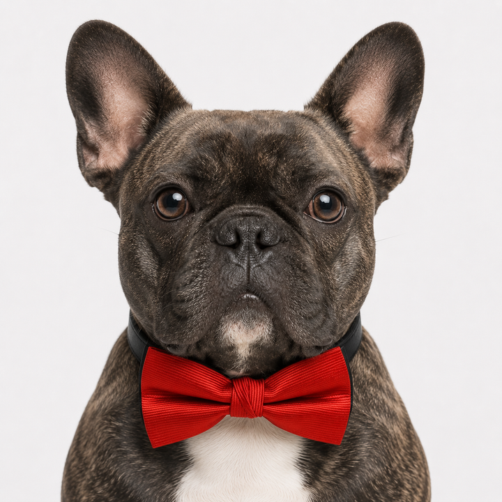 Classic Red Ring Bearer Dog Bow Tie Collar with Adjustable Black Vegan Leather Collar