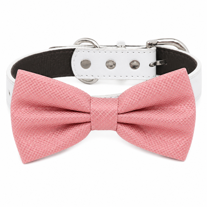 Blush Pink Ring Bearer Dog Bow Tie Collar with Adjustable White Vegan Leather Collar