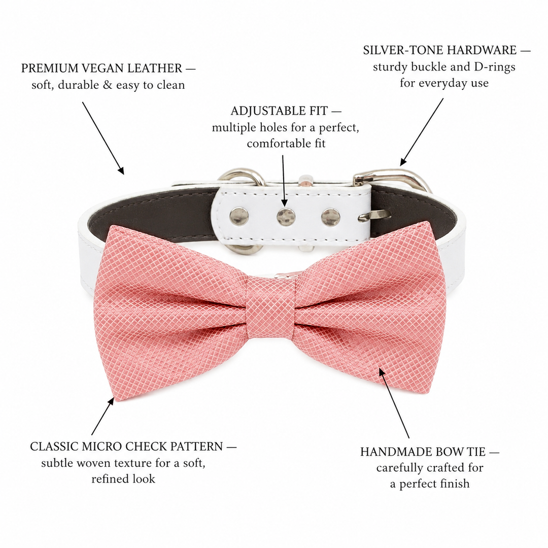 Blush Pink Ring Bearer Dog Bow Tie Collar with Adjustable White Vegan Leather Collar