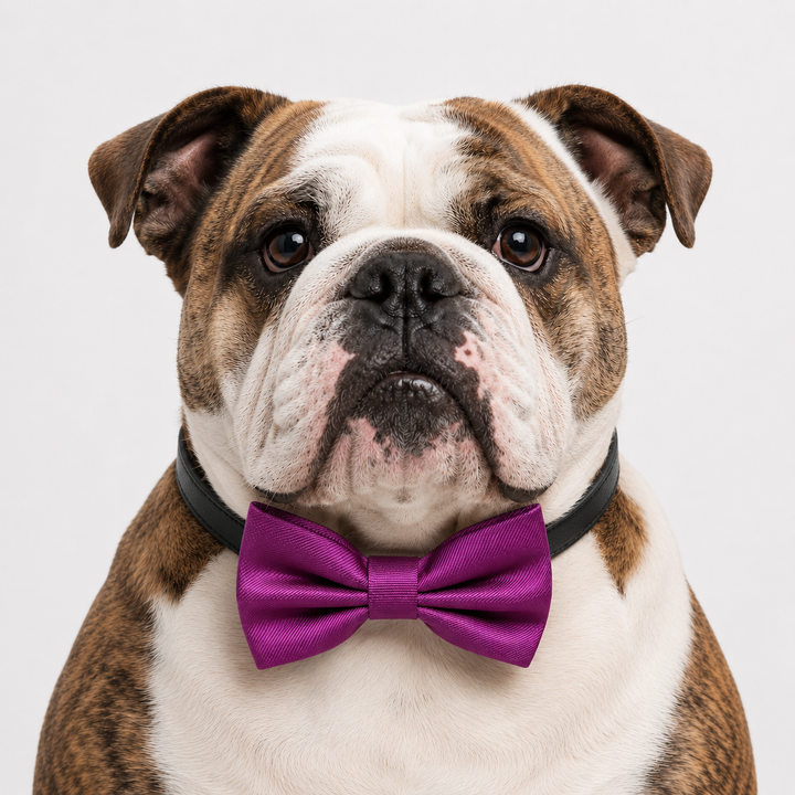 Magenta Ring Bearer Dog Bow Tie Collar with Adjustable Black Vegan Leather Collar