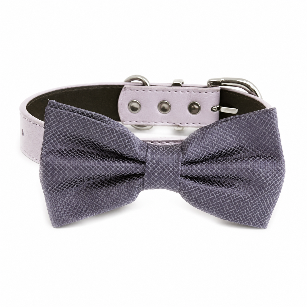 Dusty Lavender Ring Bearer Dog Bow Tie Collar with Adjustable Lavender Vegan Leather Collar