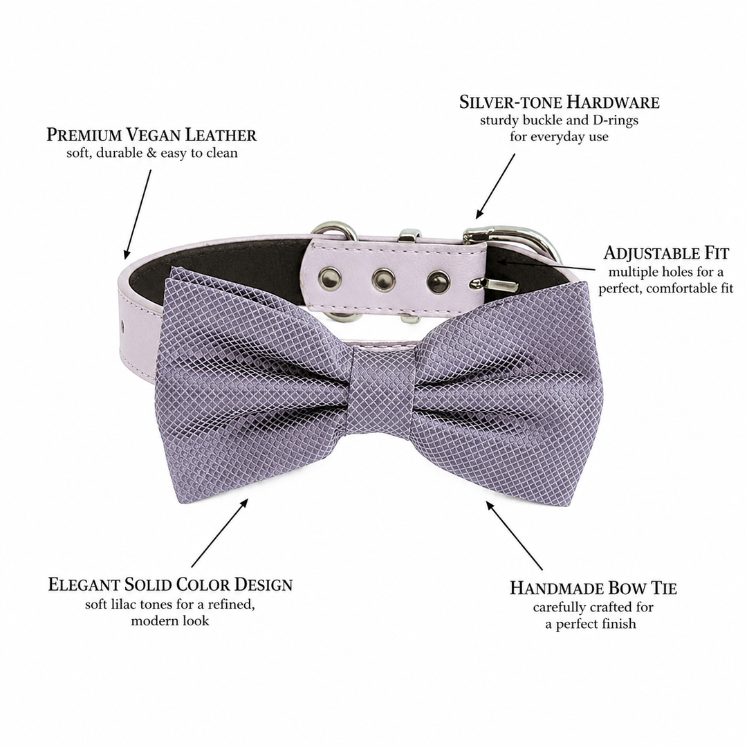 Dusty Lavender Ring Bearer Dog Bow Tie Collar with Adjustable Lavender Vegan Leather Collar