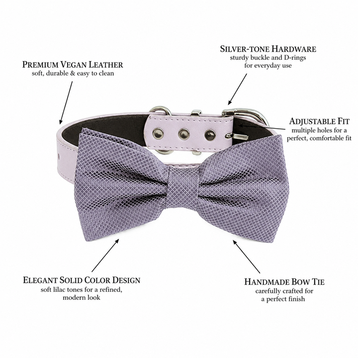 Dusty Lavender Ring Bearer Dog Bow Tie Collar with Adjustable Lavender Vegan Leather Collar