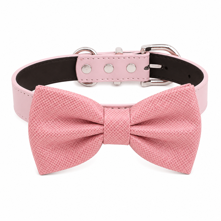 Blush Pink Ring Bearer Dog Bow Tie Collar with Adjustable Pink Vegan Leather Collar