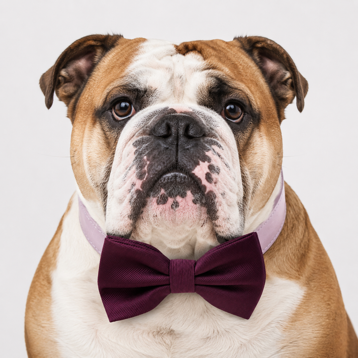 Burgundy Ring Bearer Dog Bow Tie Collar with Adjustable Lavender Vegan Leather Collar