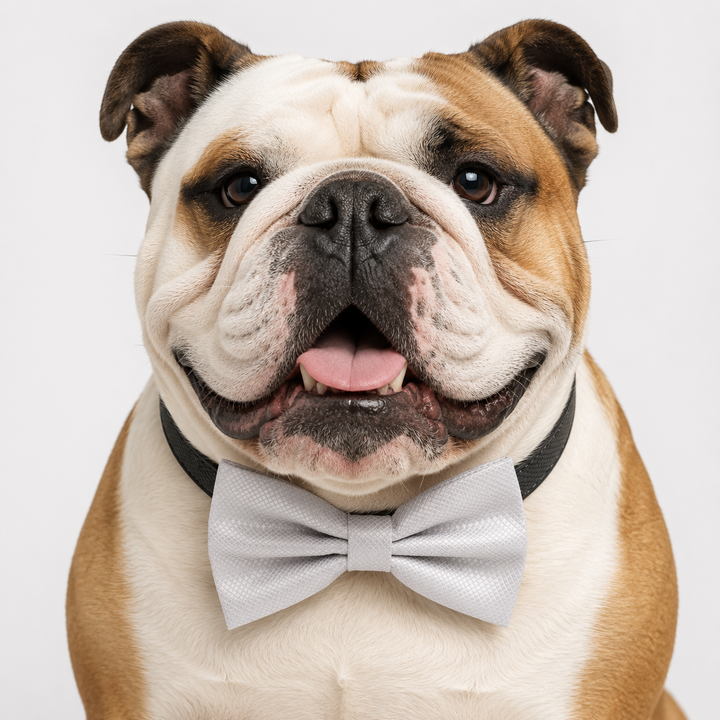 Silver Gray Ring Bearer Dog Bow Tie Collar with Wedding Ring and Adjustable Black Vegan Leather Collar