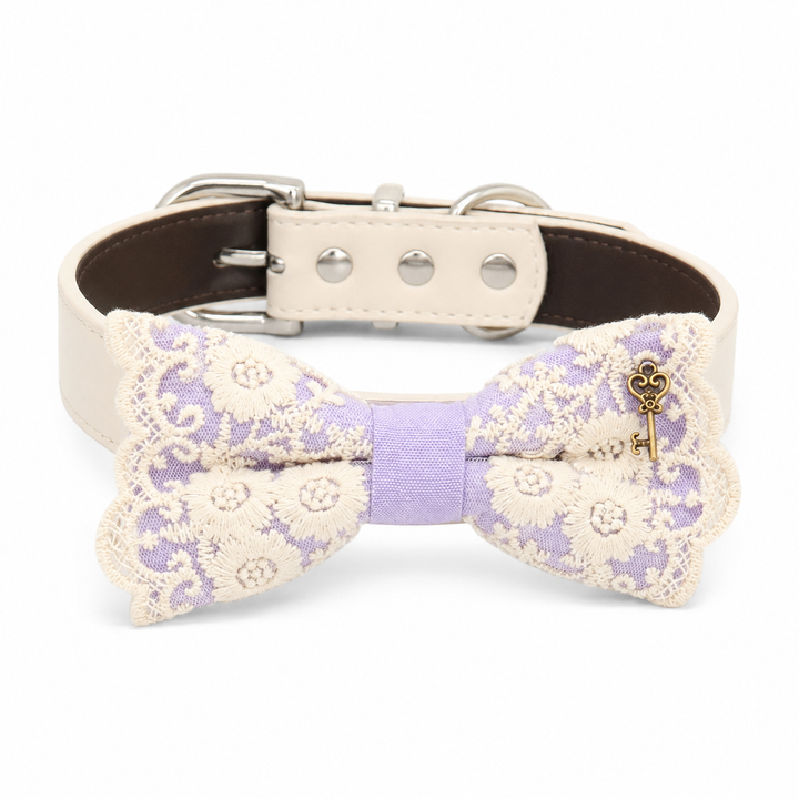Lavender Vintage Ring Bearer Dog Bow Tie Collar with Antique Key Charm