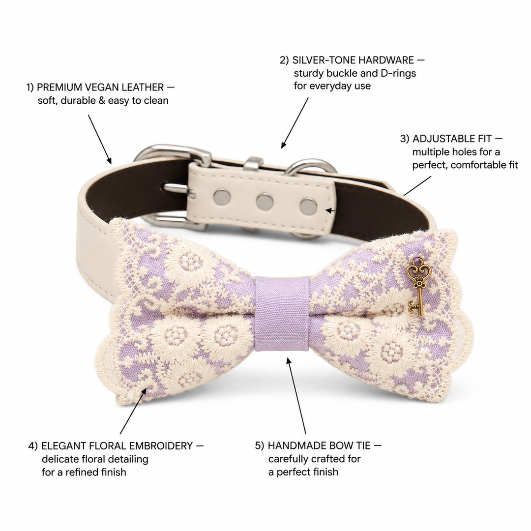 Lavender Vintage Ring Bearer Dog Bow Tie Collar with Antique Key Charm
