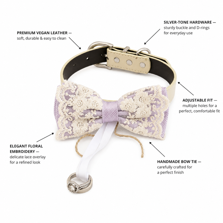 Lilac Lace Bow Tie Dog Collar With Chalkboard Sign For Proposals Marry Me Wedding Photos