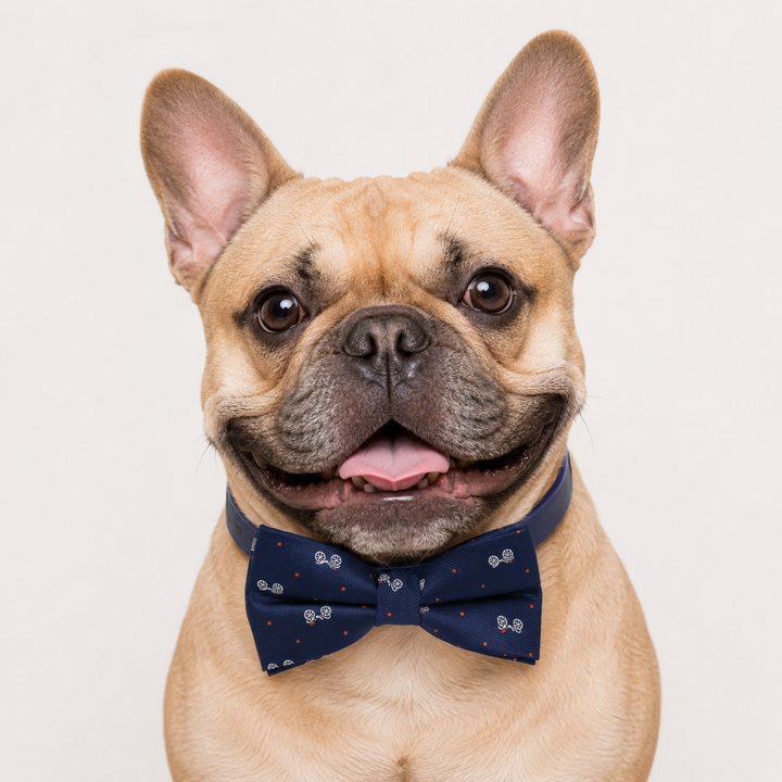 Navy Carriage Ring Bearer Wedding Dog Bow Tie Collar with Adjustable Royal Blue Vegan Leather Collar