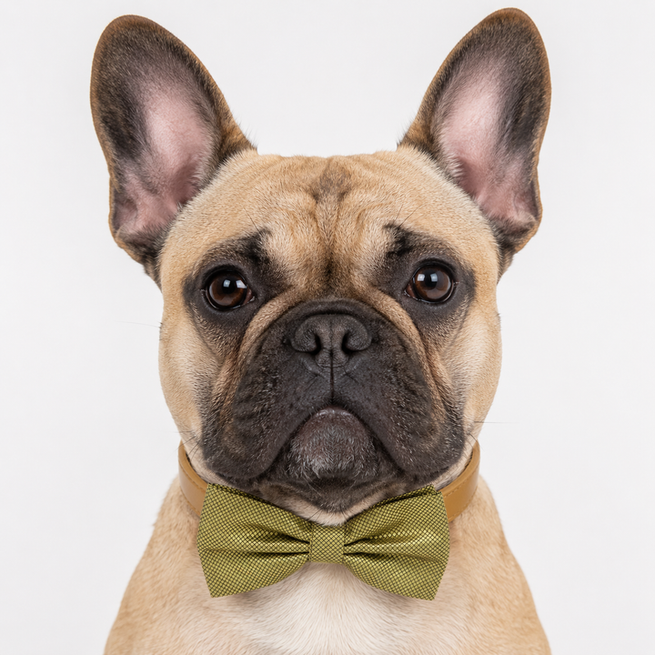 Olive Green Ring Bearer Dog Bow Tie Collar with Tan Vegan Leather Collar