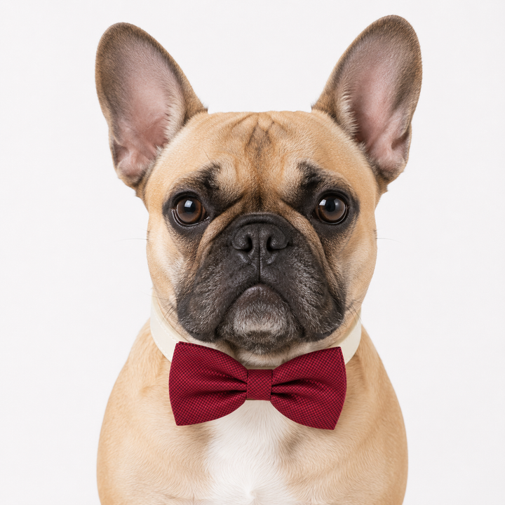 Luxury Red Ring Bearer Dog Bow Tie Collar with Ivory Vegan Leather Collar