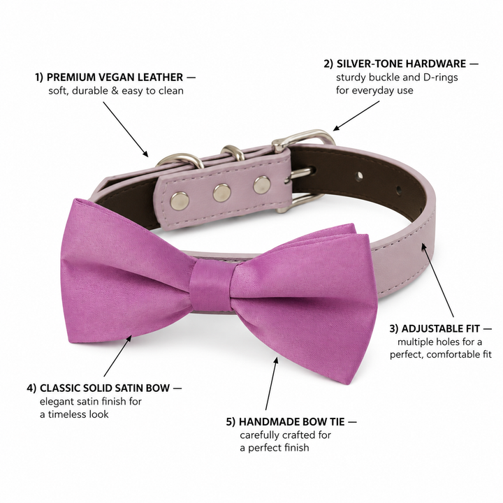 Lavender Ring Bearer Wedding Dog Bow Tie Collar with Adjustable Lilac Vegan Leather Collar
