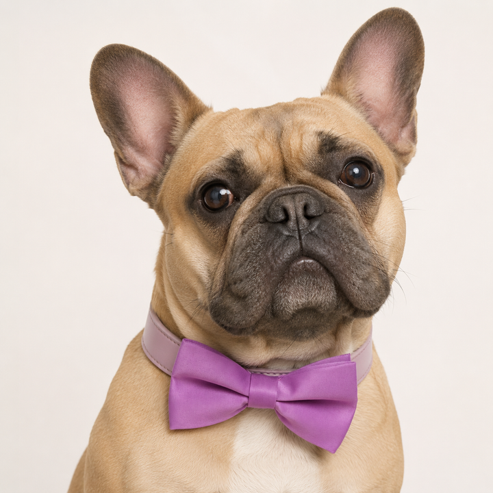 Lavender Ring Bearer Wedding Dog Bow Tie Collar with Adjustable Lilac Vegan Leather Collar