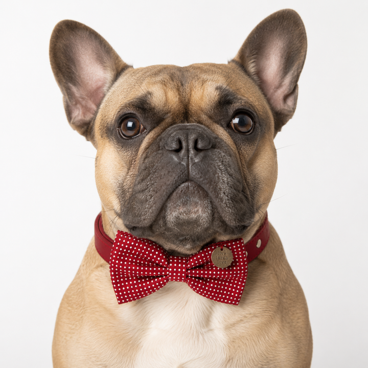 Red Polka Dot Ring Bearer Dog Bow Tie Collar with Red Vegan Leather Collar