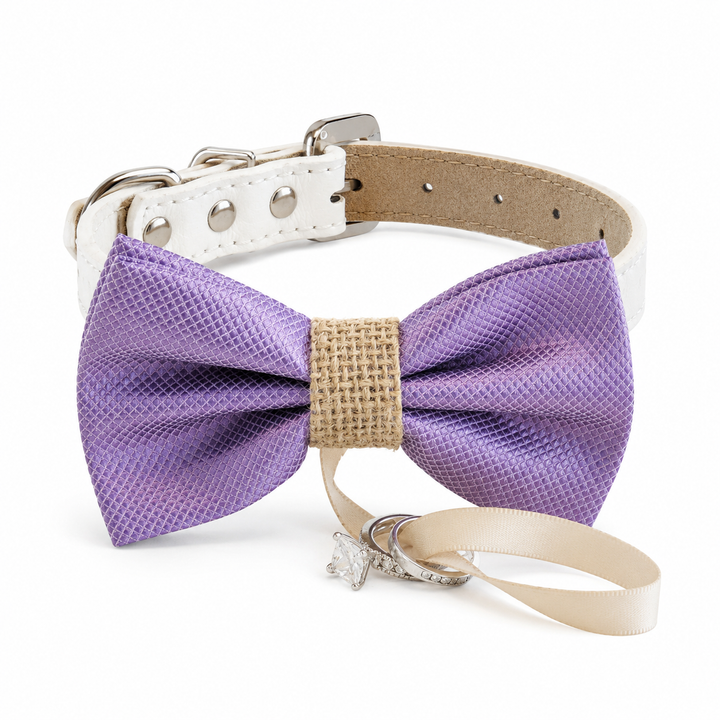 Lavender Ring Bearer Wedding Dog Bow Tie Collar with Adjustable White Vegan Leather Collar