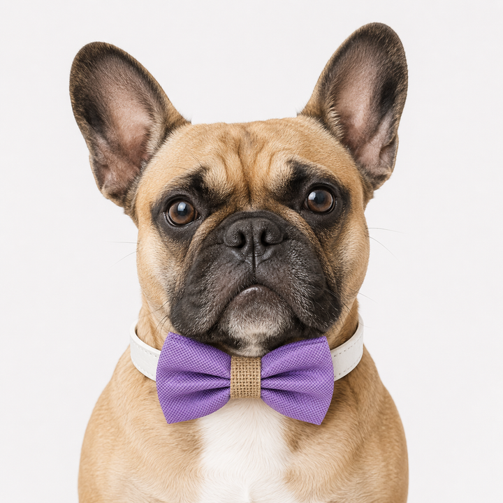 Lavender Ring Bearer Wedding Dog Bow Tie Collar with Adjustable White Vegan Leather Collar