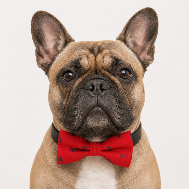 Red Skull Ring Bearer Dog Bow Tie Collar with Black Vegan Leather Collar