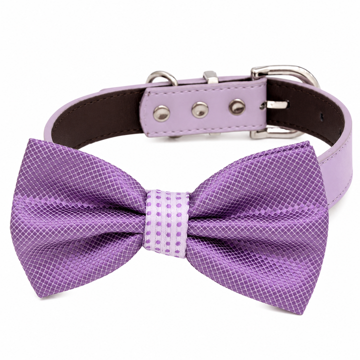 Lavender Textured Ring Bearer Wedding Dog Bow Tie Collar with Adjustable Lilac Vegan Leather Collar