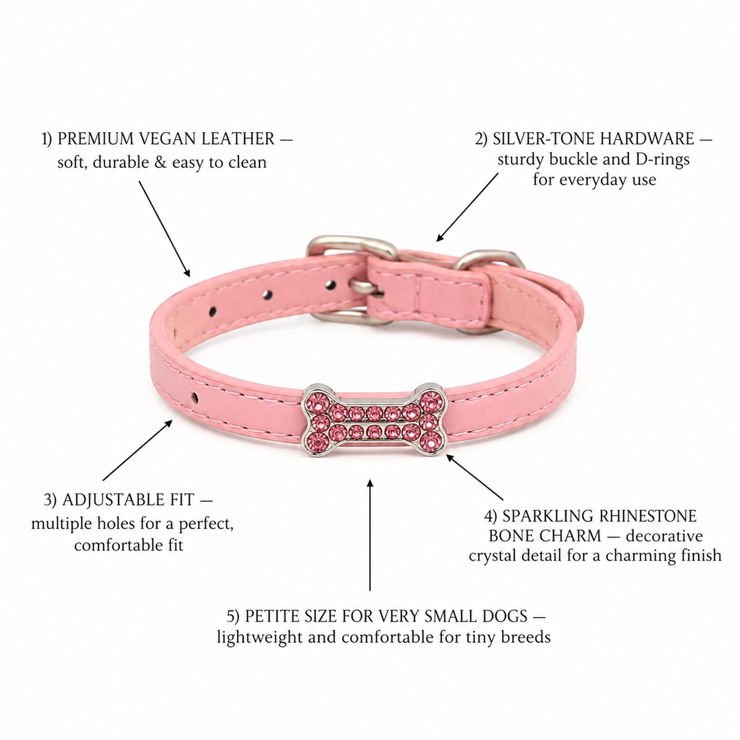 Pink Dog Collar with Pink Crystal Bone Charm