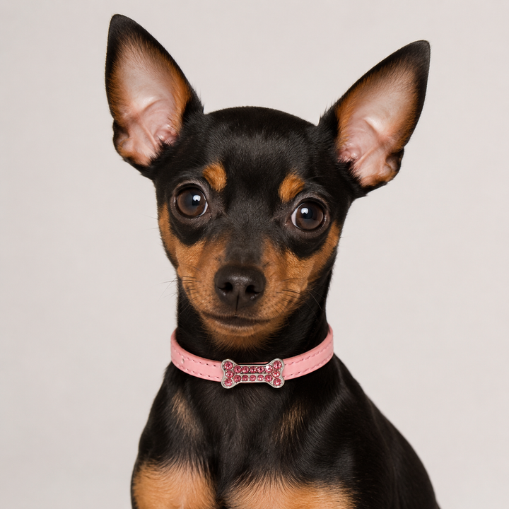 Pink Dog Collar with Pink Crystal Bone Charm