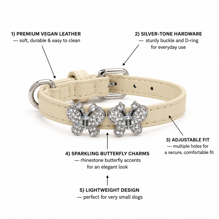 Ivory Dog Collar with Double Crystal Butterfly Charms