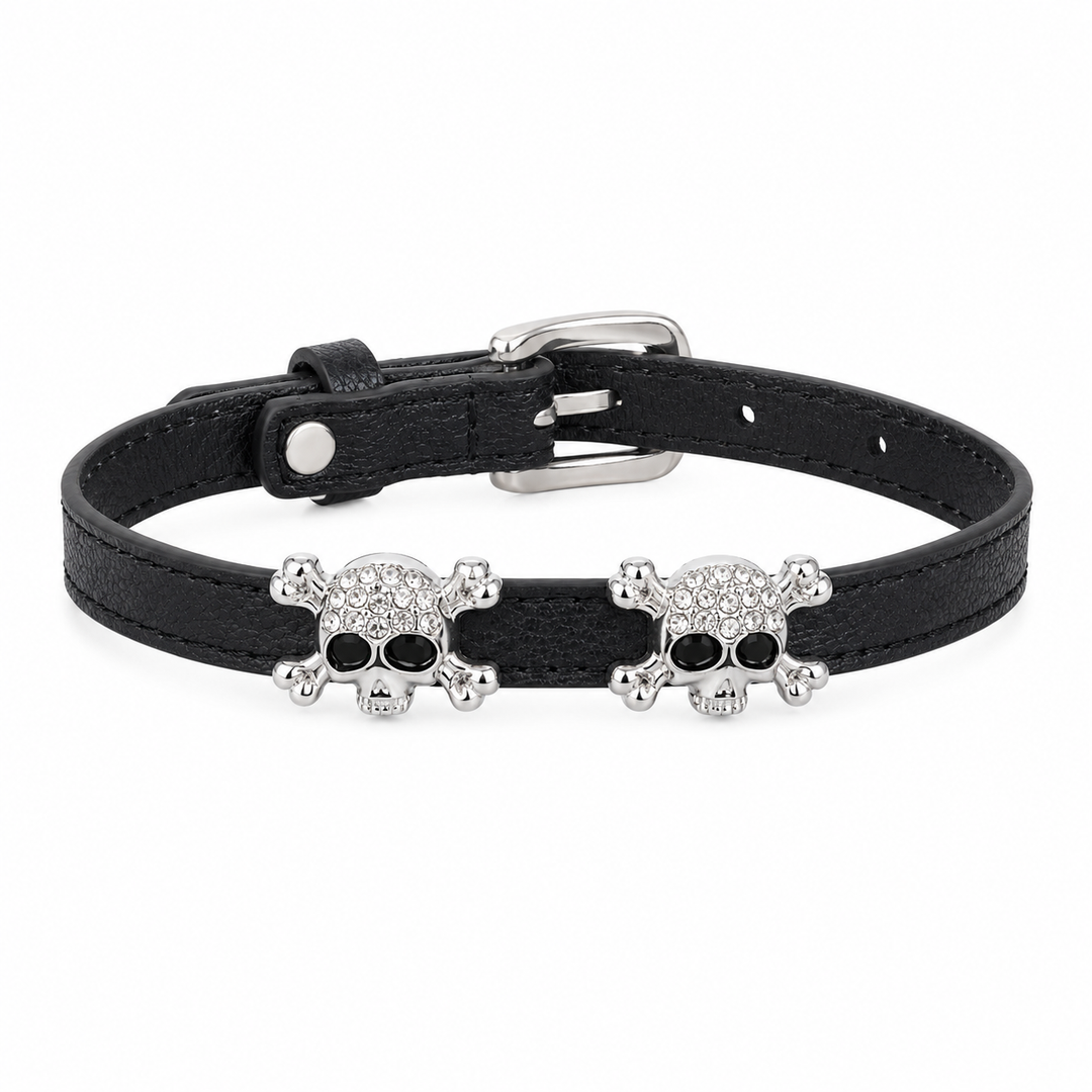 Leather Dog and Cat Collar with Skull Charm XS Size Puppy Kitten Pet Collar in Multiple Colors