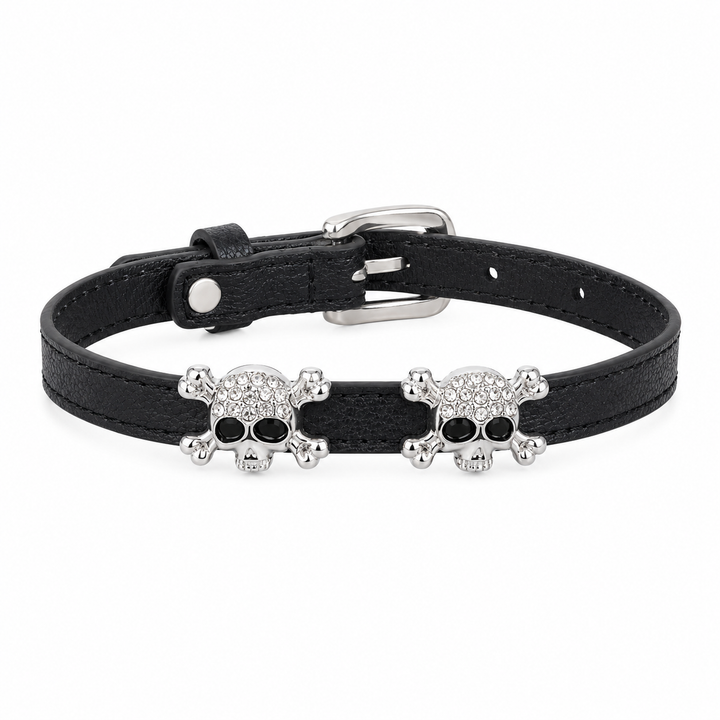 Leather Dog and Cat Collar with Skull Charm XS Size Puppy Kitten Pet Collar in Multiple Colors