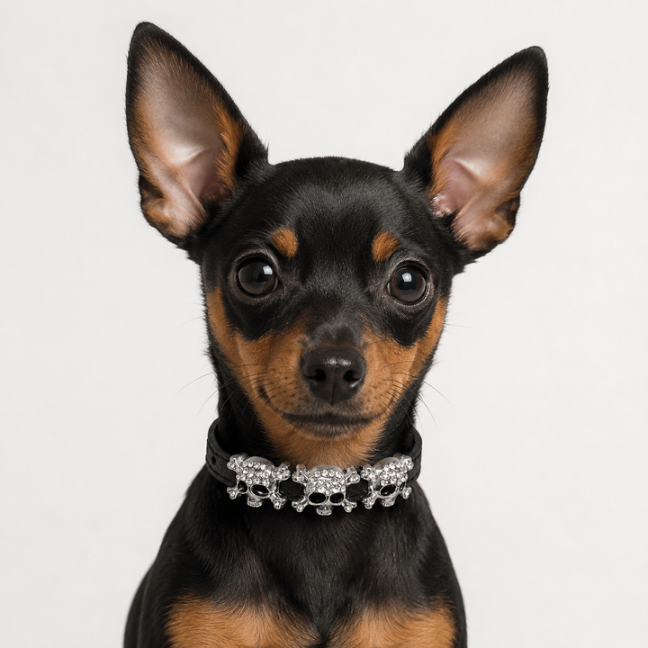 Leather Dog Cat Collar With Charm XS For Puppy Kitten Pet Collar In Black Brown Red Pink Navy Green Blue