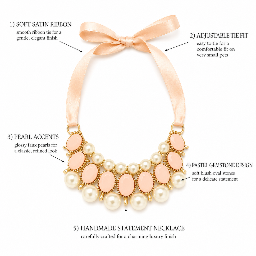 Blush Pearl Statement Dog Necklace with Satin Ribbon Tie