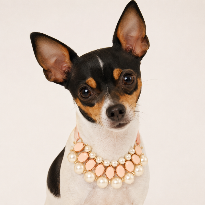 Blush Pearl Statement Dog Necklace with Satin Ribbon Tie