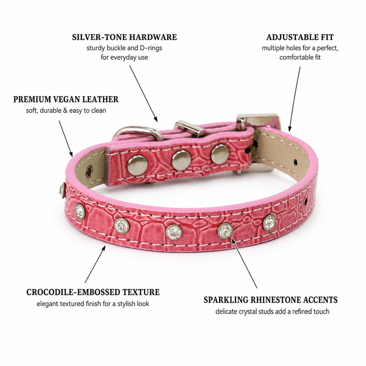 Pink Crocodile Embossed Rhinestone Dog Collar