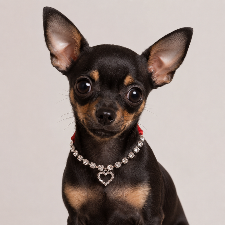 Crystal Heart Charm Dog Necklace with Red Satin Ribbon Tie