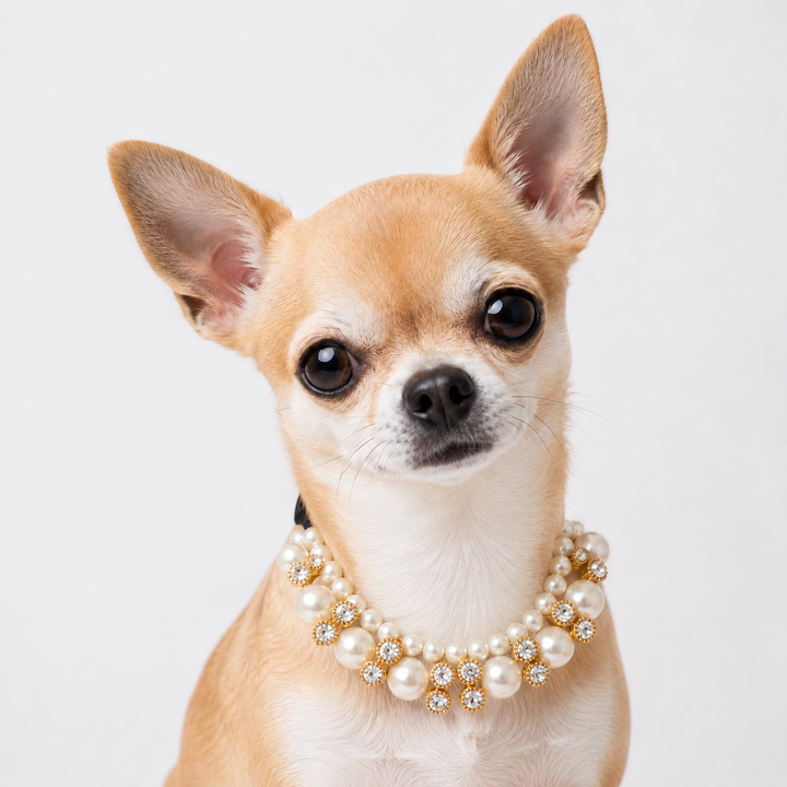 Pearl and Crystal Statement Dog Collar Necklace with Black Satin Ribbon