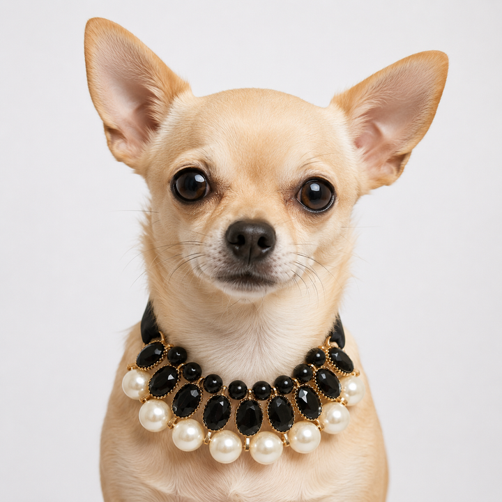 Black Pearl Statement Dog Collar Necklace with Black Satin Ribbon