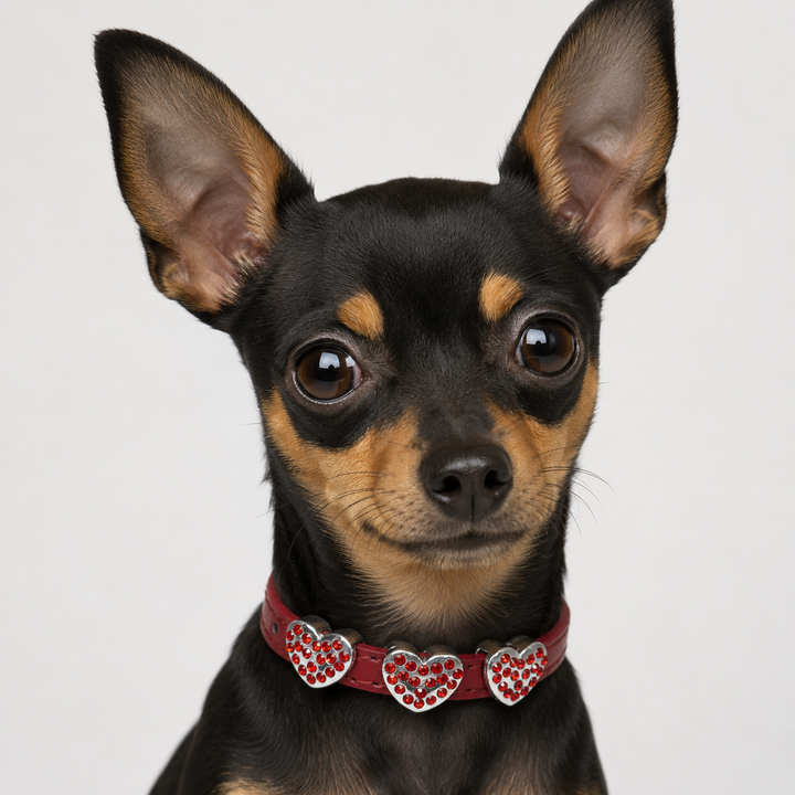 Red Dog Collar with Triple Red Crystal Heart Charms