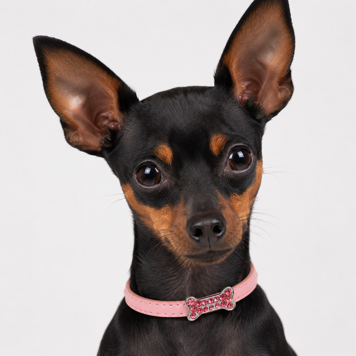 Soft Pink Dog Collar with Pink Crystal Bone Charm