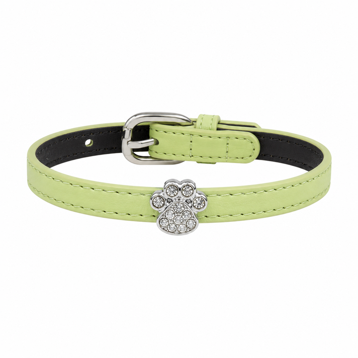 Light Green Dog Collar with Crystal Paw Print Charm